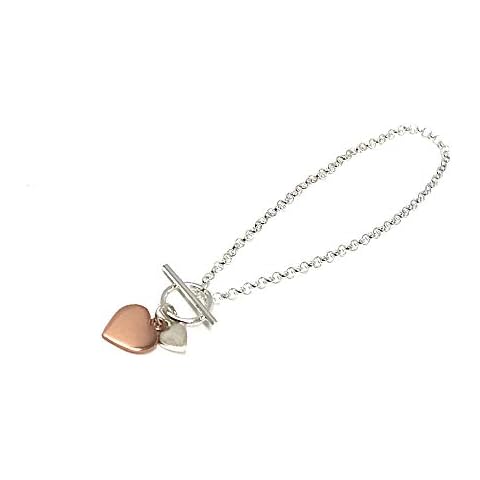 Sterling Silver and Rose Gold Plated Double Heart T Bar Bracelet Cover