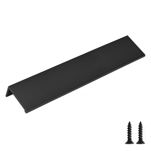 Image of Goldenwarm 25 Pack 7-1 /2in Black Finger Edge Pulls for Kitchen Handles | Aluminum Alloy, Black Cabinet Handles, Edge Pulls for Cabinets, Matte Black Handles, For Drawers, Dressers, Screws Included