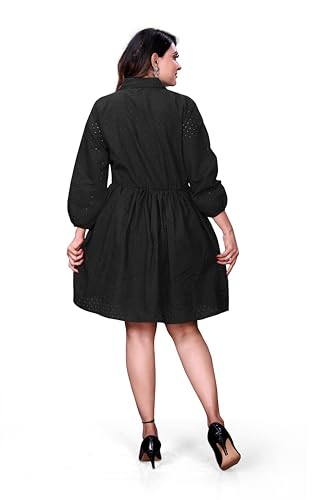 Image of Women's Cotton Self Design Chicken Work Midi Dress for Women | One Piece Dress for Women