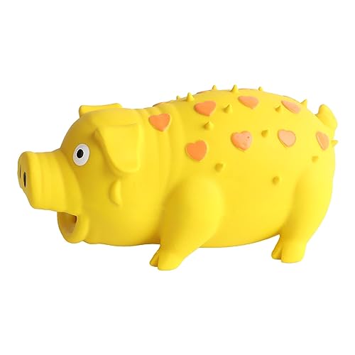 Qcwwy Schweineform Latex Haustier Kauspielzeug Langlebige Angst Interaktives Hund Kauen Spielzeug für Welpen Hunde Bildungsdesign Zum Training von Kauenkraft für Hunde und Katzen Gelb