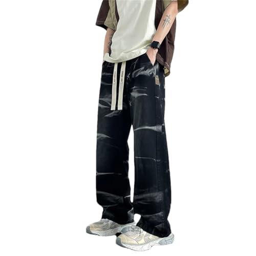 Men Street Tie Dye Design Trousers Neutral Loose Pocket Wide Leg Washing Jean Pants