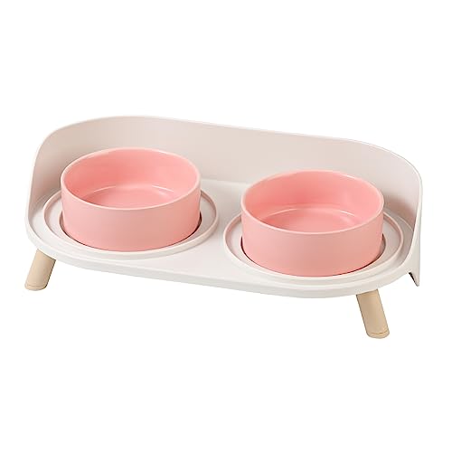 Katzen Napfset Katzennapf Erhöht Keramik - Doppelt Katzennäpfe mit Rutschfestem Ständer und Spritzschutz - Fressnapf Katze Napf - Futternapf Wassernapf Set für Katzen Welpen Kleine Hunde - 2 x 480 ML