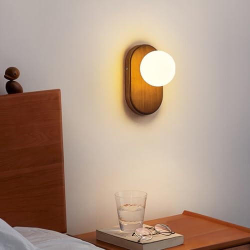 Aplique de pared G9 de madera y bola de vidrio blanco para dormitorio 7
