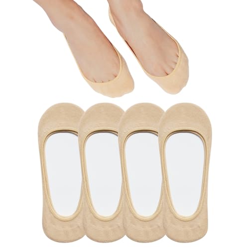 SIXDAYSOX Low Cut Socks for Women 4 Pack Size 9-11 Non-slip Cotton Moisture Wicking No Show Socks for Flats(Nude)