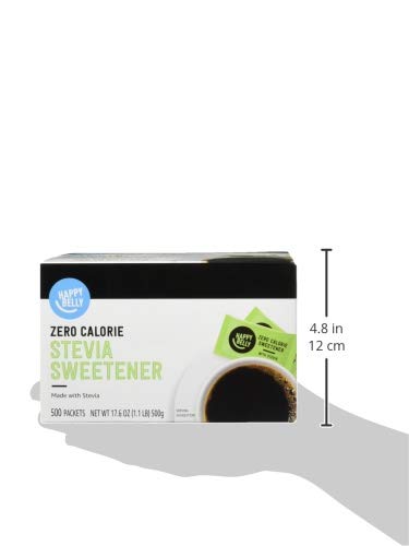 Amazon Brand - Happy Belly Zero Calorie Stevia Sweetener, 500 Count