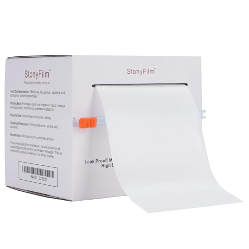 stonylab Laborschutzfolie, 10 cm Breit x 38 m Lang, Flexibel und Hoch Dehnbar (Über 500%), Selbstklebende Folie für Sicheren Laborkontainer, Verhindert Leckagen und Verdunstung