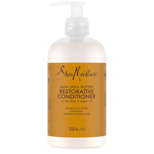 SheaMoisture Acondicionador Restaurativo Manteca de Karité - Extra Hidratante para Cabello Grueso, Rizado o Seco - Con Aceite de Argán y Alga Marina - Sin Sulfatos - 1 x 384 ml