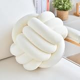 Neegaurd Knotenkissen Beige, Deko Kissen Rund, Zierkissen Aesthetic Sofakissen aus Samt, 28cm Runde Kissen Plüsch Ball Dekokissen Bett Deko Kissen Rundes für Sofa, Home Decor Wohnzimmer