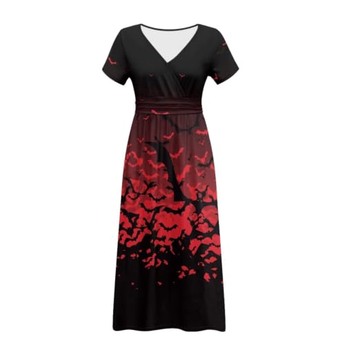 Image of Women's Fall Summer Short Sleeve Ankle Length V-Neck Party Dress with Pockets Size S-3XL
