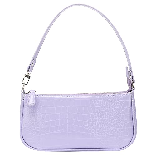 Small Handbag for Women Crocodile Effect Bag Retro Faux Leather Classic Clutch Shoulder Purse (Lilac)