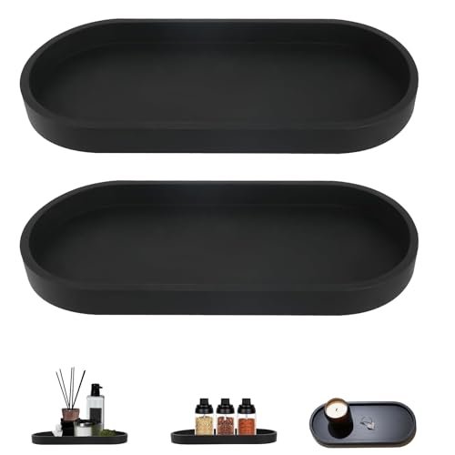 XINSUO - XINSUO® 2 pcs Noir Plateau Décoratif Ovale,25 * 11cm Plateau Salle de Bain,Plateaux Salle de Bain,Facile à Nettoyer,organise efficacement Les Objets（Noir Silicone） - -20%