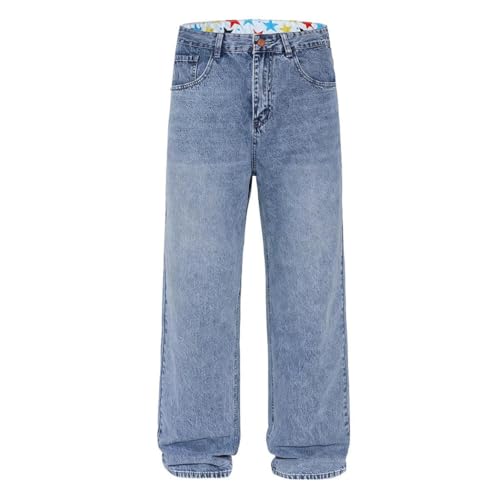 Men's Loose Fit Denim Jeans, Vintage Light Blue Wash, Casual Pants for Everyday Wear, Trendy2