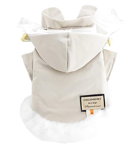 ISUPY 可愛い ペット服 秋冬 ジャケット ダウン 犬 服 コート あたたかい 防寒 ドッグウエア パーカー 裏起毛 フード付き 小型犬 中型犬 子犬 猫 洋服 チワワ服 お散歩 (M,ベージュ)