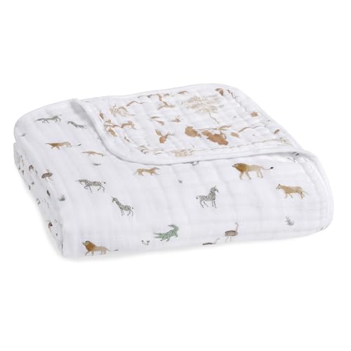 Image of aden + anais 100% Organic Cotton Muslin Baby Blanket Crib Bedding for Newborn Baby and Toddler, Nursery Blanket for Boys and Girls, Baby Registry and Shower Gift, Safari Dreams