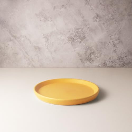 Image of Ceramic Qaurter Plates, 2 Pcs | Dessert Plate | Side Plate with Rim | Microwave, Oven Dishwasher Safe | Stoneware Set of 2 Quarter Plates | (Aamras Yellow, Side Plate)
