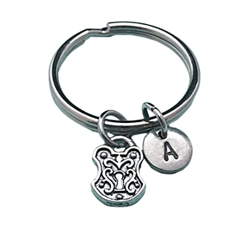 Lock keychain, lock charm, lock and key keychain