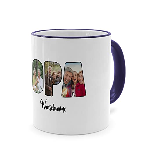 PhotoFancy® - Fototasse 'Opa' - Personalisierte Tasse mit eigenem Foto und Text selbst gestalten - Dunkelblau