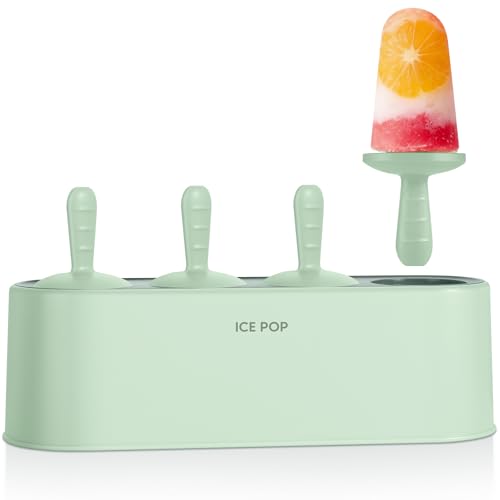 Popsicle Mold Set 4 Pieces Homemade Silicone Popsicle Maker Easy Release Ice Cream Molds Reusable DIY Pop Molds (Green, IcyClassic Pops)