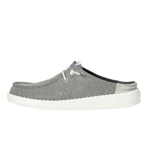 Image of HEYDUDE Women's Wendy Slip Metallic Sparkle Slip On Shoe | Lightweight Flexible Casual Sneaker Mule with Elastic Laces