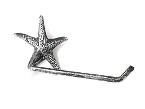Hampton Nautical Antique Silver Cast Iron Starfish Toilet Paper Holder 10" Bathroom Decoration-Beach Home - Image 4