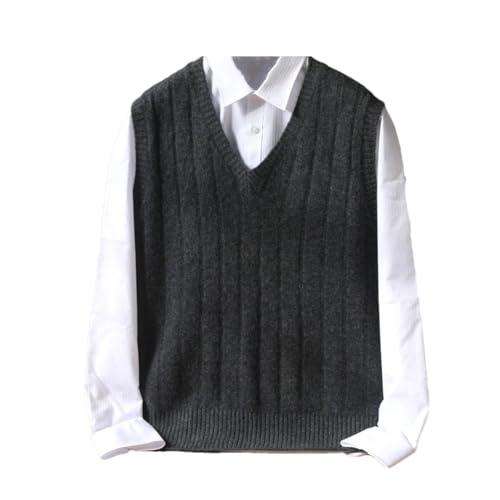 Men’S Thickened V-Neck Warm Sweater Vest Merino Wool Cashmere Solid Color Knitted Pullover Tank Top