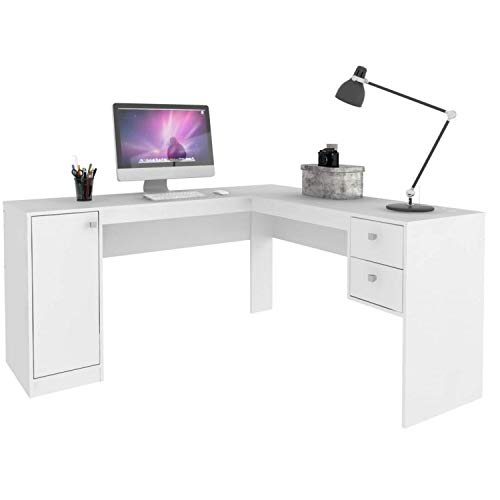 Escrivaninha para Escritório 1 Porta 2 Gavetas Home Office Hecol Móveis Branco/Branco