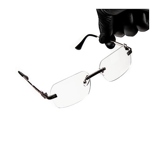 Image of Street Knitted Men's Women's Silver Wire Metal Frame Rectangular Clear Tint Rimless Glasses Luxury Designer Unisex Hip Hop Fashion Retro Square Frameless Clear Lens Eye Glasses For Men