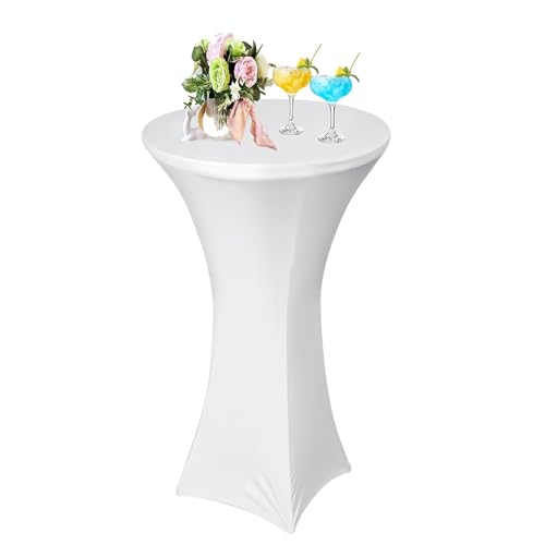 AMFUN Lot de 1 Housse de Table Ronde Extensible, Housse Mange Debout, Nappe Ronde de Cocktail pour Bar Table de Banquet Mariage Hôtel (Blanc) 60 * 110cm