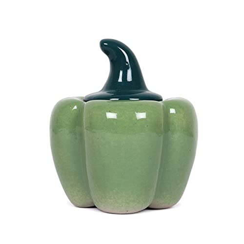 Image of QIMACPLUS Ceramic Capsicum Decorative Pickle Jar| Food Storage Jar | Multipurpose aachar, masala Jar For kitchen and Dining table 500 ML set of 1 Green