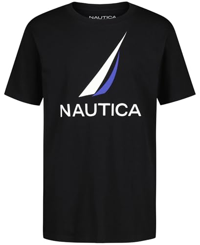 Nautica Boys' Short Sleeve J-Class Logo Crew Neck T-Shirt, Soft, Comfortable, Relaxed Fit, J-Class Black, 8