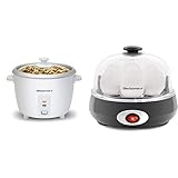 Elite Gourmet ERC-003 Electric Rice Cooker, 6 Cups Cooked (3 Cups Uncooked), White & EGC007CHC# Rapid Egg Cooker, 7 Easy-To-Peel, Hard, Medium, Alarm, 16-Recipe Booklet, Charcoal Grey