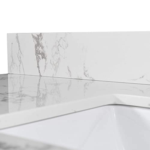 Montary 37 Inch Marble Vanity Top With Undermounted Rectangular Ceramic Sink & Backsplash, White Carrara Engineered Stone Countertop Vanity Sink Top For Bathroom 1 Pre-Drilled Hole thumb #6