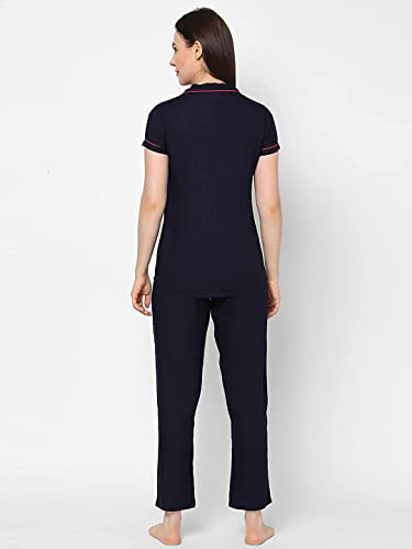 Image of Evolove Women's Polyester Half Sleeves Collared Night Suit Set /Top Pyjama Set Super Soft Comfortable (Nightsuit-Collar-HS-2)