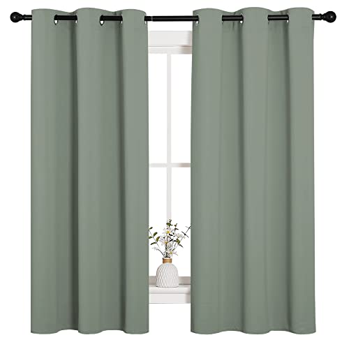 Image of NICETOWN Greyish Green Nursery Essential Thermal Insulated Solid Grommet Top Blackout Short Curtains/Drapes for Son's Room (1 Pair, 42 x 63 inches)