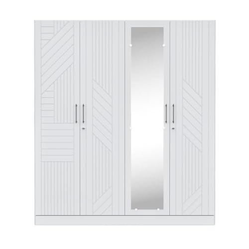 Image of Wakefit Wardrobe for Bedroom | 3 Yr Warranty | Cupboard for Bedroom, Almirah, Wooden Wardrobe, Comes with LED light, Storage Drawer, Mirror & Hanger, Density:680-750kg /m, Free Installation(Tyrian-FW)