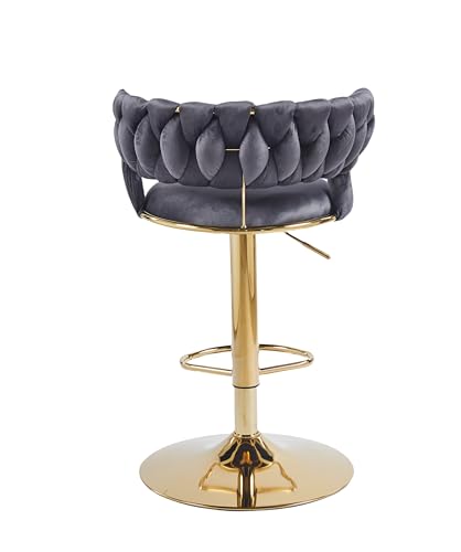 Image of Creative Grey Velvet Bar Chair | Modern Adjustable Bar Stool for Home, Kitchen & Bar Use | Electroplated Metal Base | 1.87 Feet Seat Height | Tufted Design | Qty 2