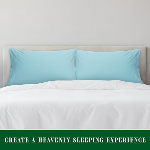 Image of Elegant Comfort Luxury Ultra-Soft 2-Piece Pillowcase Set 1500 Thread Count Egyptian Quality Microfiber Double Brushed-100% Hypoallergenic-Wrinkle Resistant, California King, Aqua Blue