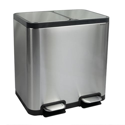 MAUL Tretmülleimer silber MAULcycle 40 l Edelstahl 2 Fächer Soft-Close