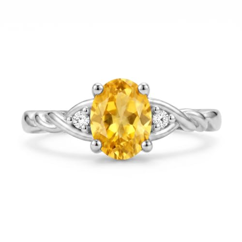 Image of Rylos Sterling Silver Classic Birthstone Ring - 7X5MM Oval Gemstone & Diamonds - Women's Jewelry, Sizes 5-10