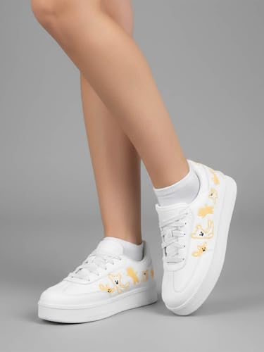 Image of Shoetopia Women's Casual Sneakers | Lace-Up Low-Top Shoes with Cushioned Sole | Trendy Daily Footwear Walking Shoes