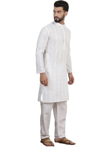 Sojanya (Since 1958 Men'S Cotton Gold Thread Embroidered Kurta With Churidaar Pyjama