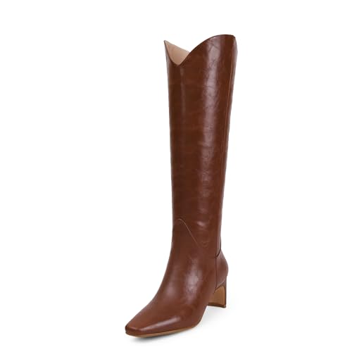 Knee High Boots for Women Square Toe and 2 IN Block Low Heel Boots Womens Fashion Long Boots
