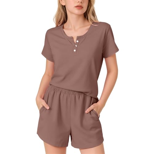 Ensemble fille été Henley avec short fluide à jambes larges pour le quotidien décontracté