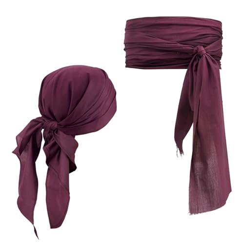 ZhouWei 2 Stück Piraten Accessoires Set, Mittelalter Piraten Stirnband Taillengürte, Halloween Kostümzubehör, für Karneval, Cosplay, Party (Rotwein)