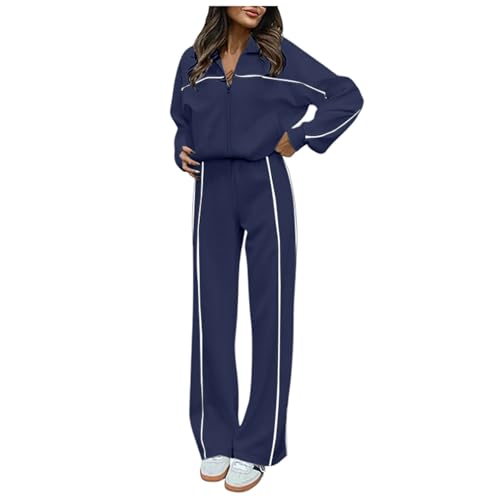 Generisch Chándal para mujer Conjunto de dos piezas Sudadera de manga larga con cremallera Pantalones Jogger para 2024, azul, XL