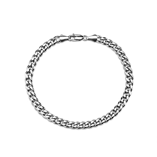  VGWON Bracciale Cubano in Acciaio Inox 316L per Uomo e Donna con Chiusura, Bracciale Cubano Solido in Argento con Taglio a Diamante 5mm, Regali di Gioielli per Uomo e Donna