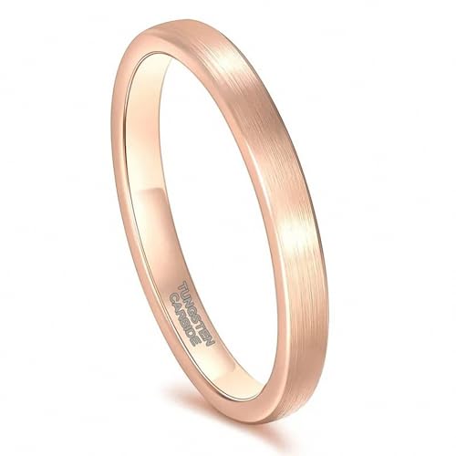 Ring Brushed Wedding Band for Women Tungsten Rings Jewelry Couple Never Fade Rust 3 mm Rose Gold 7.5