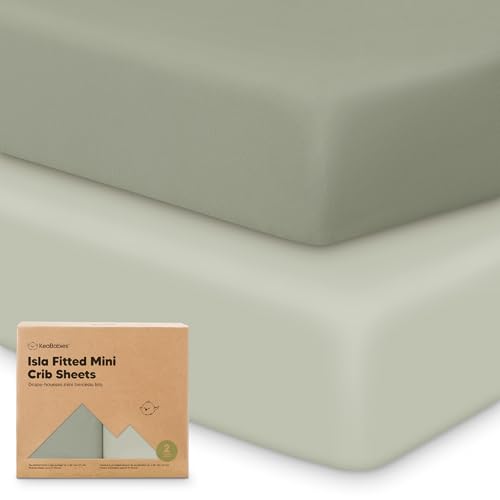 Image of Pack and Play Sheets Fitted - 2-Pack Mini Crib Sheets for Pack N Play Mattress 38x26, Soft & Cozy, Neutral Toddler Playard Bedding, Snug Fitted Mini Baby Crib Mattress Cover Boy, Girl (Lichen)