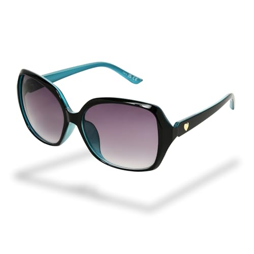 Foster Grant lunettes de soleil papillon femme – monture oversized noire avec détails or rose, verres dégradés marron & protection UV400 pour un look...