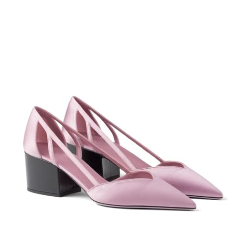 Women's Satin Pumps Closed Pointed Toe Chunky Kitten Heel Sandals Cut Out Strappy Work Party Causal Heels